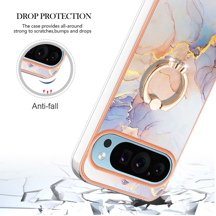 For Google Pixel 9 Pro XL Electroplating IMD TPU Phone Case with Ring(White Marble) - Google Cases by PMC Jewellery | Online Shopping South Africa | PMC Jewellery | Buy Now Pay Later Mobicred