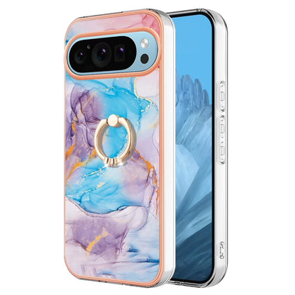 For Google Pixel 9 Pro XL Electroplating IMD TPU Phone Case with Ring(Blue Marble) - Google Cases by PMC Jewellery | Online Shopping South Africa | PMC Jewellery | Buy Now Pay Later Mobicred