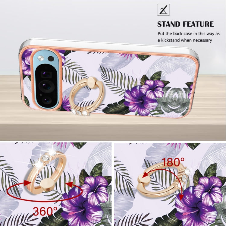 For Google Pixel 9 Pro XL Electroplating IMD TPU Phone Case with Ring(Purple Flower) - Google Cases by PMC Jewellery | Online Shopping South Africa | PMC Jewellery | Buy Now Pay Later Mobicred