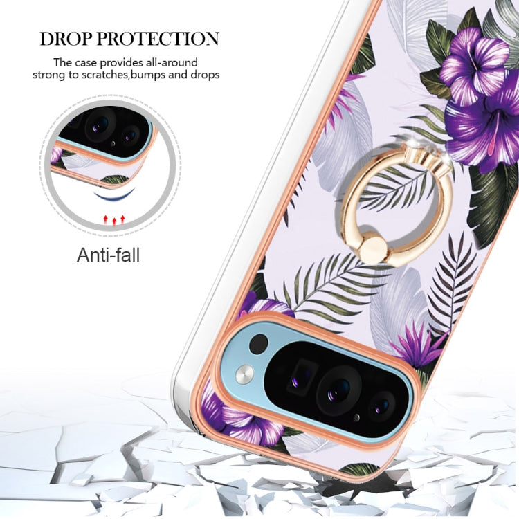 For Google Pixel 9 Pro XL Electroplating IMD TPU Phone Case with Ring(Purple Flower) - Google Cases by PMC Jewellery | Online Shopping South Africa | PMC Jewellery | Buy Now Pay Later Mobicred