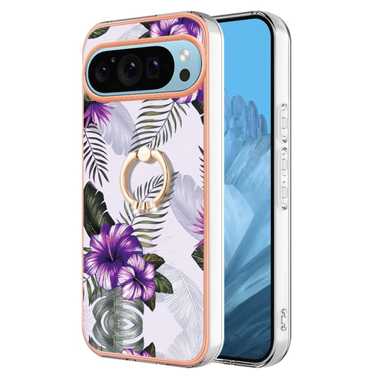 For Google Pixel 9 / 9 Pro Electroplating IMD TPU Phone Case with Ring(Purple Flower) - Google Cases by PMC Jewellery | Online Shopping South Africa | PMC Jewellery | Buy Now Pay Later Mobicred