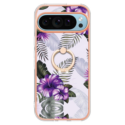 For Google Pixel 9 / 9 Pro Electroplating IMD TPU Phone Case with Ring(Purple Flower) - Google Cases by PMC Jewellery | Online Shopping South Africa | PMC Jewellery | Buy Now Pay Later Mobicred