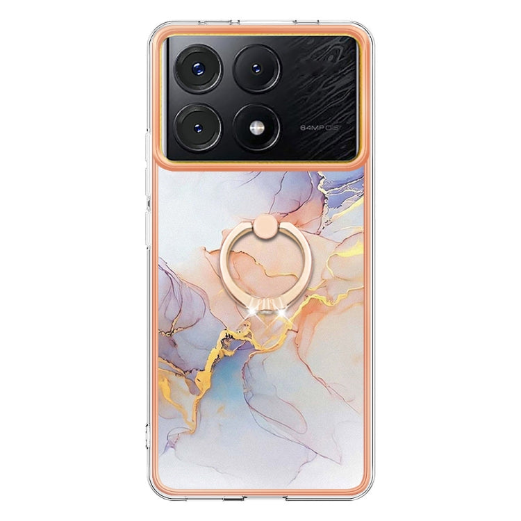 For Xiaomi Poco X6 Pro / Redmi K70E Electroplating IMD TPU Phone Case with Ring(White Marble) - K70E Cases by PMC Jewellery | Online Shopping South Africa | PMC Jewellery | Buy Now Pay Later Mobicred