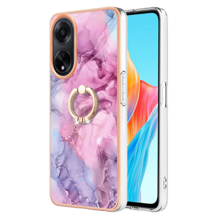 For OPPO A98 Electroplating Marble Dual-side IMD Phone Case with Ring(Pink 013) - OPPO Cases by PMC Jewellery | Online Shopping South Africa | PMC Jewellery