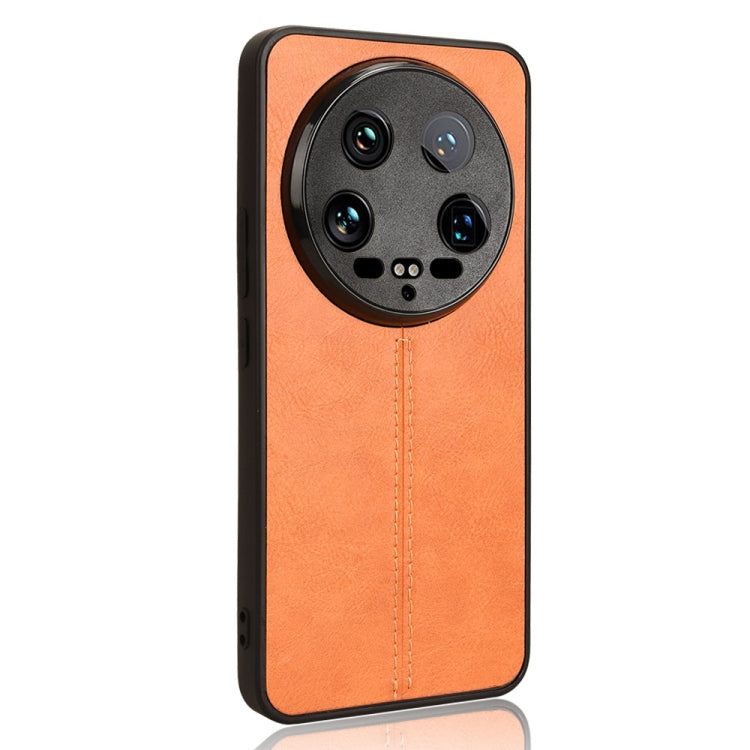 For Xiaomi 14 Ultra Sewing Cow Pattern Skin PC + PU + TPU Phone Case(Orange) - 14 Ultra Cases by PMC Jewellery | Online Shopping South Africa | PMC Jewellery | Buy Now Pay Later Mobicred