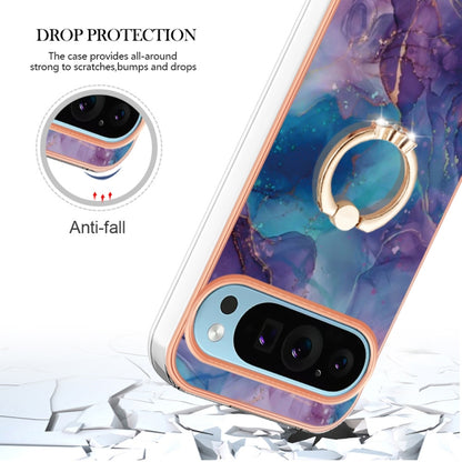 For Google Pixel 9 / 9 Pro Electroplating Marble Dual-side IMD Phone Case with Ring(Purple 016) - Google Cases by PMC Jewellery | Online Shopping South Africa | PMC Jewellery | Buy Now Pay Later Mobicred