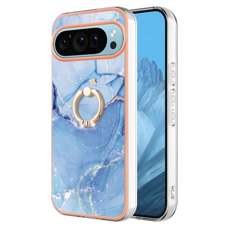 For Google Pixel 9 / 9 Pro Electroplating Marble Dual-side IMD Phone Case with Ring(Blue 018) - Google Cases by PMC Jewellery | Online Shopping South Africa | PMC Jewellery | Buy Now Pay Later Mobicred