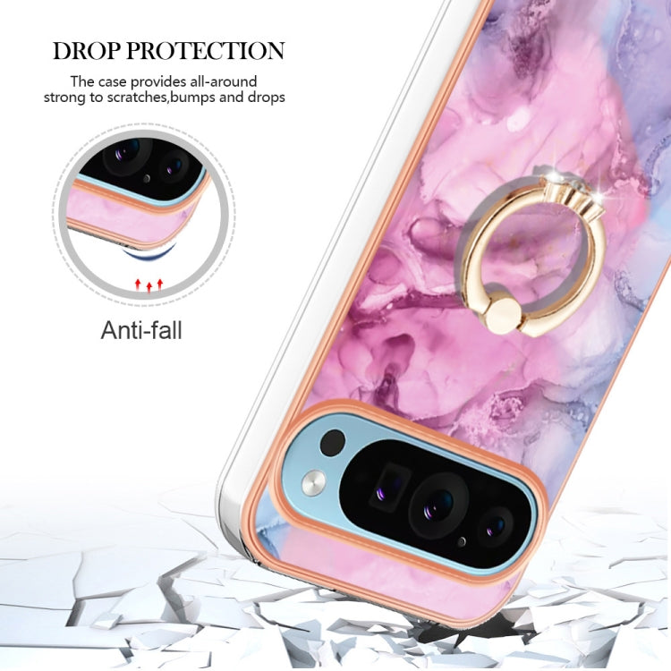 For Google Pixel 9 / 9 Pro Electroplating Marble Dual-side IMD Phone Case with Ring(Pink 013) - Google Cases by PMC Jewellery | Online Shopping South Africa | PMC Jewellery | Buy Now Pay Later Mobicred