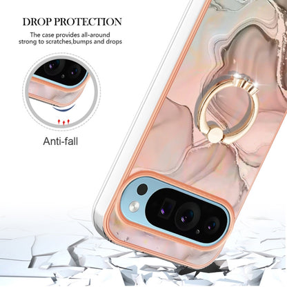 For Google Pixel 9 / 9 Pro Electroplating Marble Dual-side IMD Phone Case with Ring(Rose Gold 015) - Google Cases by PMC Jewellery | Online Shopping South Africa | PMC Jewellery | Buy Now Pay Later Mobicred