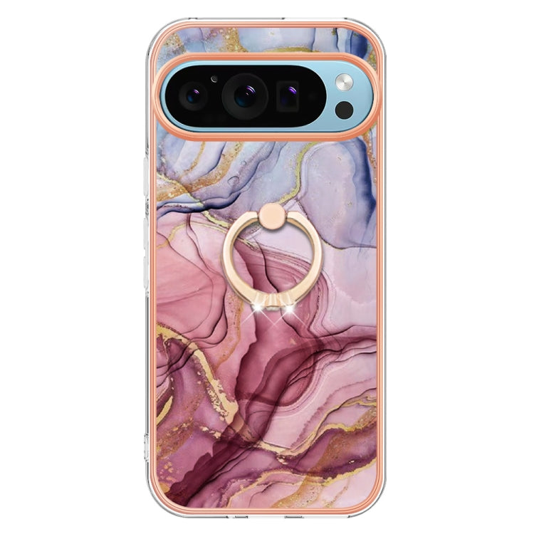 For Google Pixel 9 / 9 Pro Electroplating Marble Dual-side IMD Phone Case with Ring(Rose Red 014) - Google Cases by PMC Jewellery | Online Shopping South Africa | PMC Jewellery | Buy Now Pay Later Mobicred