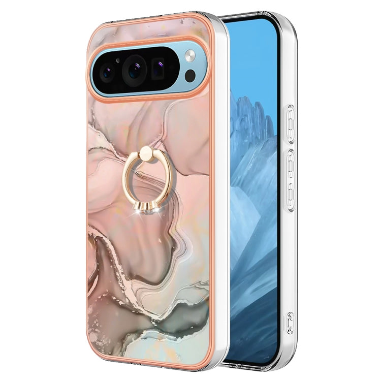 For Google Pixel 9 Pro XL Electroplating Marble Dual-side IMD Phone Case with Ring(Rose Gold 015) - Google Cases by PMC Jewellery | Online Shopping South Africa | PMC Jewellery | Buy Now Pay Later Mobicred