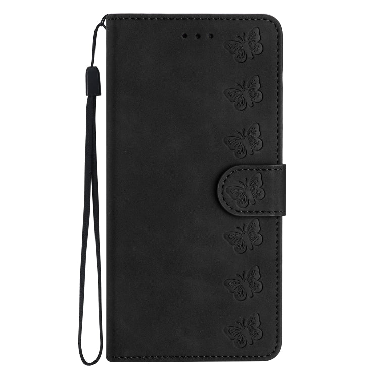 For iPhone 16 Plus Seven Butterflies Embossed Leather Phone Case(Black) - iPhone 16 Plus Cases by PMC Jewellery | Online Shopping South Africa | PMC Jewellery | Buy Now Pay Later Mobicred