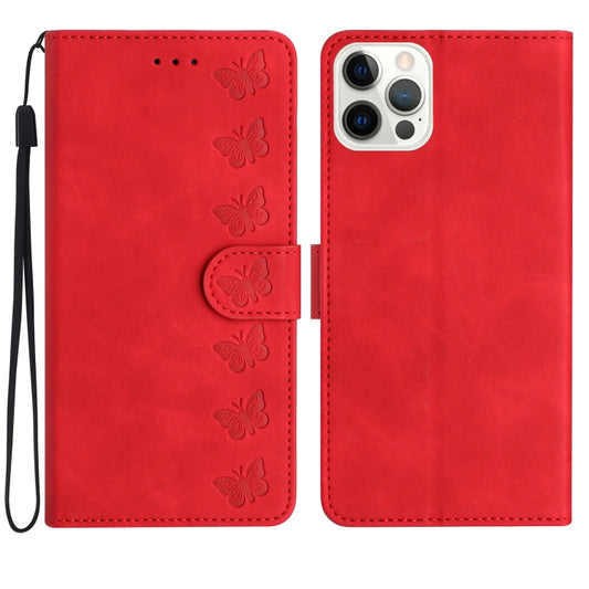 For iPhone 16 Pro Seven Butterflies Embossed Leather Phone Case(Red) - iPhone 16 Pro Cases by PMC Jewellery | Online Shopping South Africa | PMC Jewellery | Buy Now Pay Later Mobicred