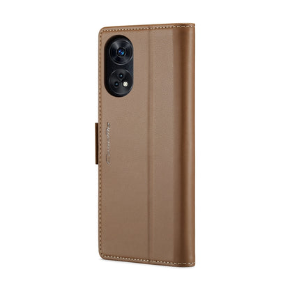 For OPPO Reno8 T 4G CaseMe 023 Butterfly Buckle Litchi Texture RFID Anti-theft Leather Phone Case(Brown) - OPPO Cases by CaseMe | Online Shopping South Africa | PMC Jewellery | Buy Now Pay Later Mobicred