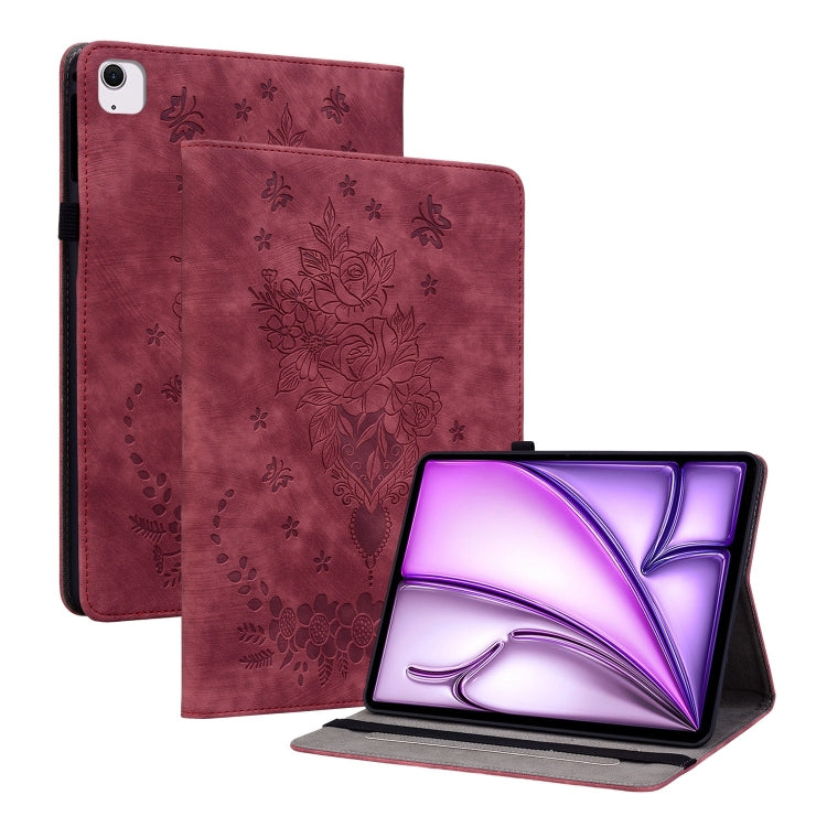 For iPad Air 11 2024 Butterfly Rose Embossed Leather Smart Tablet Case(Red) - iPad Air 11 2024 Cases by PMC Jewellery | Online Shopping South Africa | PMC Jewellery | Buy Now Pay Later Mobicred