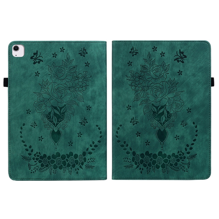 For iPad Air 11 2024 Butterfly Rose Embossed Leather Smart Tablet Case(Green) - iPad Air 11 2024 Cases by PMC Jewellery | Online Shopping South Africa | PMC Jewellery | Buy Now Pay Later Mobicred