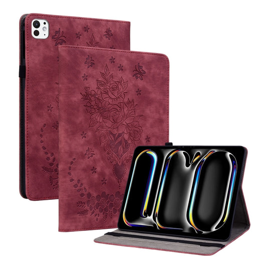 For iPad Pro 11 2024 Butterfly Rose Embossed Leather Smart Tablet Case(Red) - iPad Pro 11 2024 Cases by PMC Jewellery | Online Shopping South Africa | PMC Jewellery | Buy Now Pay Later Mobicred