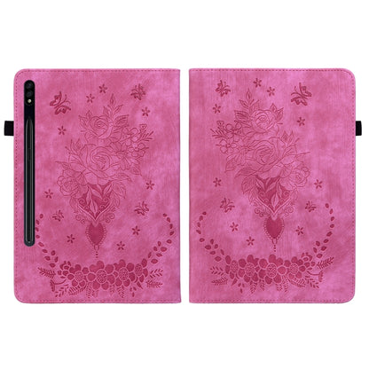 For Samsung Galaxy Tab S9 Butterfly Rose Embossed Leather Tablet Case(Rose Red) - Galaxy Tab S9 Cases by PMC Jewellery | Online Shopping South Africa | PMC Jewellery | Buy Now Pay Later Mobicred