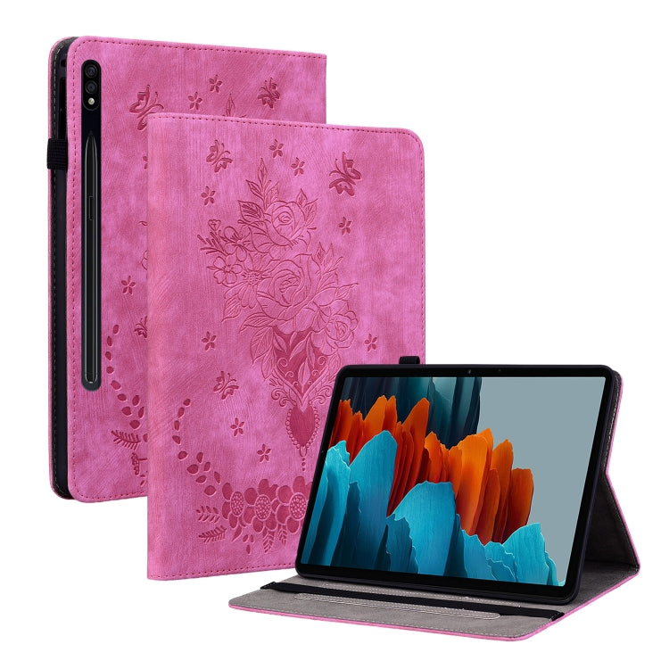 For Samsung Galaxy Tab S9+ Butterfly Rose Embossed Leather Tablet Case(Rose Red) - Galaxy Tab S9+ Cases by PMC Jewellery | Online Shopping South Africa | PMC Jewellery | Buy Now Pay Later Mobicred