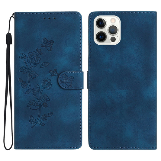 For iPhone 16 Pro Max Flower Butterfly Embossing Pattern Leather Phone Case(Blue) - iPhone 16 Pro Max Cases by PMC Jewellery | Online Shopping South Africa | PMC Jewellery | Buy Now Pay Later Mobicred