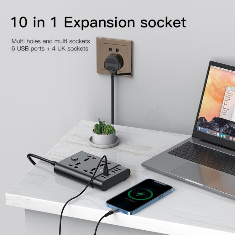 Yesido MC-08 4 Ports + 6 USB Ports 2650W Multi-functional High Power Socket(EU Plug) - Extension Socket by Yesido | Online Shopping South Africa | PMC Jewellery | Buy Now Pay Later Mobicred