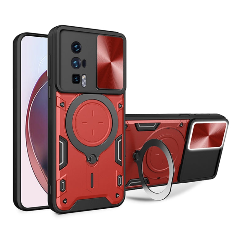 For Xiaomi Poco F5 Pro/Redmi K60  CD Texture Sliding Camshield Magnetic Holder Phone Case(Red) - Xiaomi Cases by PMC Jewellery | Online Shopping South Africa | PMC Jewellery | Buy Now Pay Later Mobicred