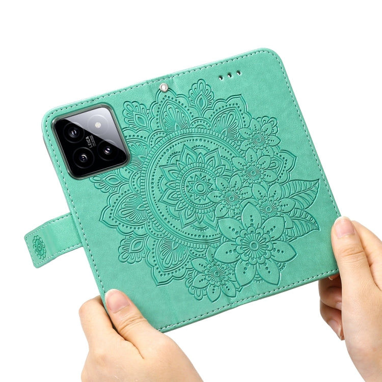 For Xiaomi 14 7-petal Flowers Embossing Leather Phone Case(Green) - 14 Cases by PMC Jewellery | Online Shopping South Africa | PMC Jewellery | Buy Now Pay Later Mobicred