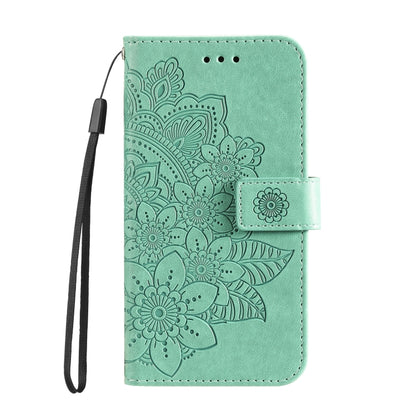 For Xiaomi Redmi K70 / K70 Pro 7-petal Flowers Embossing Leather Phone Case(Green) - K70 Pro Cases by PMC Jewellery | Online Shopping South Africa | PMC Jewellery | Buy Now Pay Later Mobicred