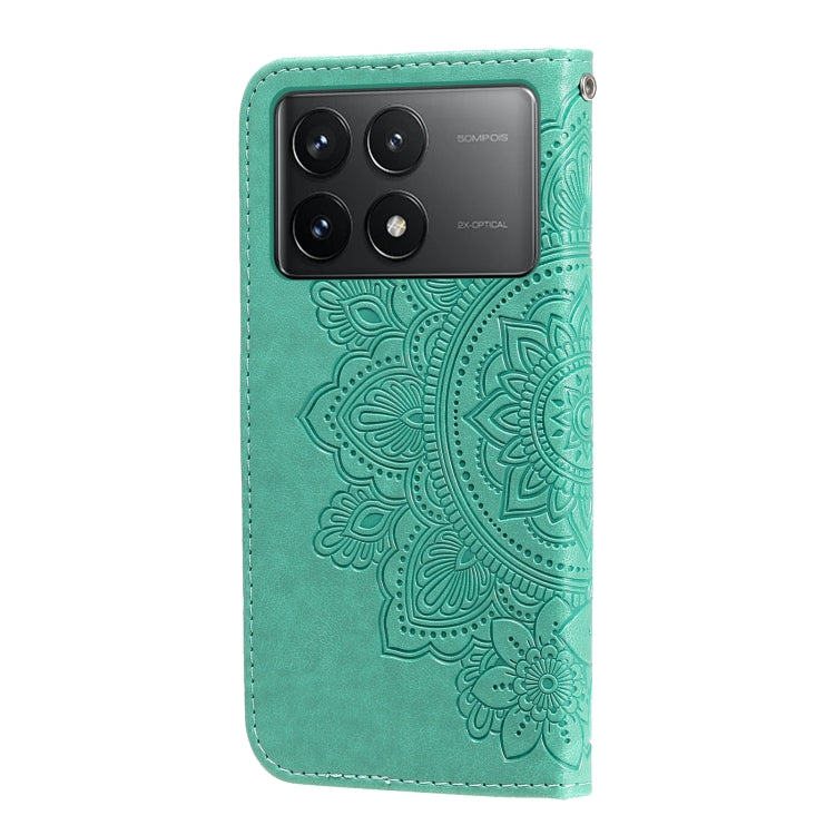 For Xiaomi Redmi K70 / K70 Pro 7-petal Flowers Embossing Leather Phone Case(Green) - K70 Pro Cases by PMC Jewellery | Online Shopping South Africa | PMC Jewellery | Buy Now Pay Later Mobicred