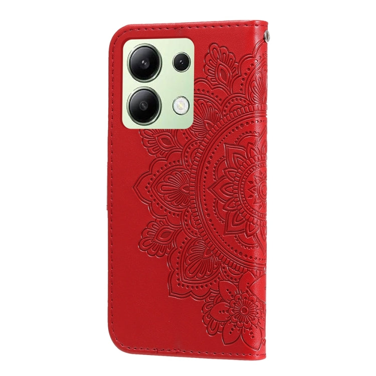 For Xiaomi Redmi Note13 4G 7-petal Flowers Embossing Leather Phone Case(Red) - Note 13 Cases by PMC Jewellery | Online Shopping South Africa | PMC Jewellery | Buy Now Pay Later Mobicred