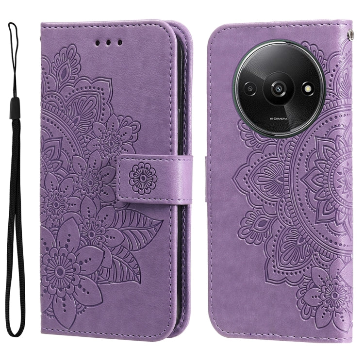 For Xiaomi Redmi A3 7-petal Flowers Embossing Leather Phone Case(Light Purple) - Xiaomi Cases by PMC Jewellery | Online Shopping South Africa | PMC Jewellery | Buy Now Pay Later Mobicred