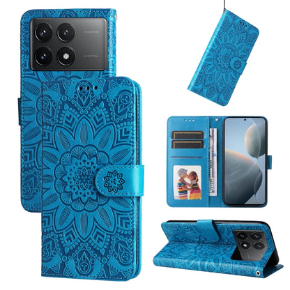 For Xiaomi Redmi K70 / K70 Pro Embossed Sunflower Leather Phone Case(Blue) - K70 Pro Cases by PMC Jewellery | Online Shopping South Africa | PMC Jewellery | Buy Now Pay Later Mobicred