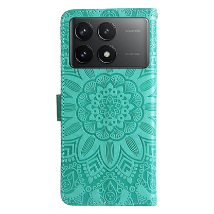 For Xiaomi Redmi K70 / K70 Pro Embossed Sunflower Leather Phone Case(Green) - K70 Pro Cases by PMC Jewellery | Online Shopping South Africa | PMC Jewellery | Buy Now Pay Later Mobicred