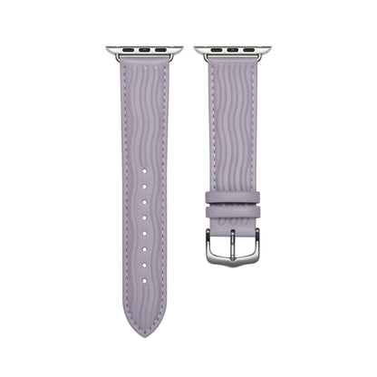 Embossed Line Genuine Leather Watch Band For Apple Watch Ultra 2 49mm(Lavender Purple) - Watch Bands by PMC Jewellery | Online Shopping South Africa | PMC Jewellery