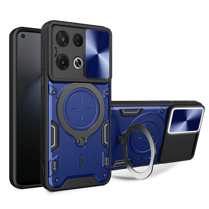 For OPPO Reno8 Pro 5G CD Texture Sliding Camshield Magnetic Holder Phone Case(Blue) - OPPO Cases by PMC Jewellery | Online Shopping South Africa | PMC Jewellery | Buy Now Pay Later Mobicred