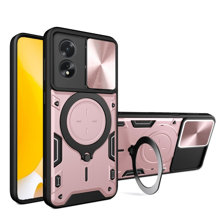 For OPPO A38 4G Global CD Texture Sliding Camshield Magnetic Holder Phone Case(Pink) - A38 Cases by PMC Jewellery | Online Shopping South Africa | PMC Jewellery | Buy Now Pay Later Mobicred