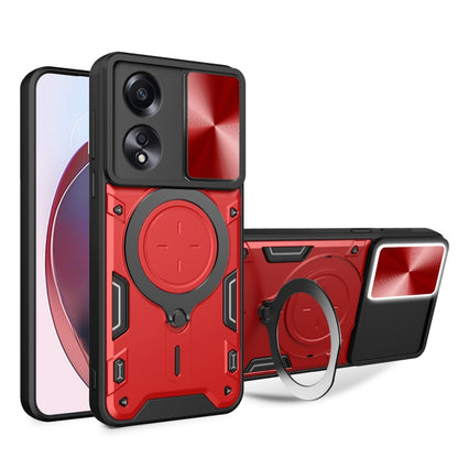 For OPPO A58 4G Global CD Texture Sliding Camshield Magnetic Holder Phone Case(Red) - OPPO Cases by PMC Jewellery | Online Shopping South Africa | PMC Jewellery | Buy Now Pay Later Mobicred