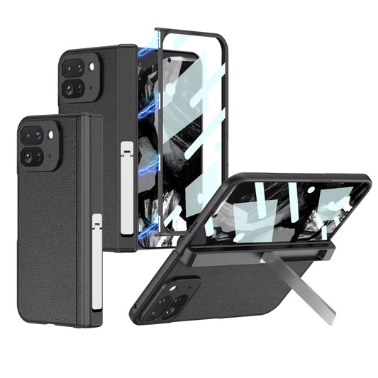 For Google Pixel 9 Pro Fold GKK Integrated Fold Hinge Leather Phone Case with Holder(Black) - Google Cases by GKK | Online Shopping South Africa | PMC Jewellery | Buy Now Pay Later Mobicred