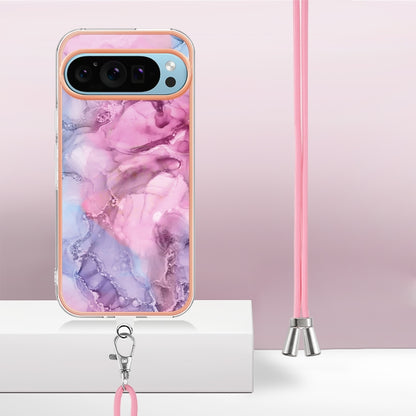 For Google Pixel 9 / 9 Pro Electroplating Marble Dual-side IMD Phone Case with Lanyard(Pink 013) - Google Cases by PMC Jewellery | Online Shopping South Africa | PMC Jewellery | Buy Now Pay Later Mobicred