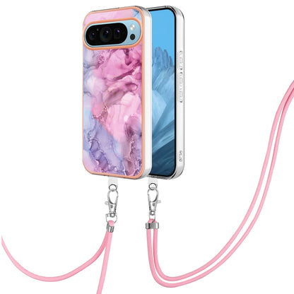 For Google Pixel 9 Pro XL Electroplating Marble Dual-side IMD Phone Case with Lanyard(Pink 013) - Google Cases by PMC Jewellery | Online Shopping South Africa | PMC Jewellery | Buy Now Pay Later Mobicred