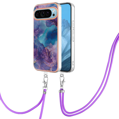 For Google Pixel 9 Pro XL Electroplating Marble Dual-side IMD Phone Case with Lanyard(Purple 016) - Google Cases by PMC Jewellery | Online Shopping South Africa | PMC Jewellery | Buy Now Pay Later Mobicred