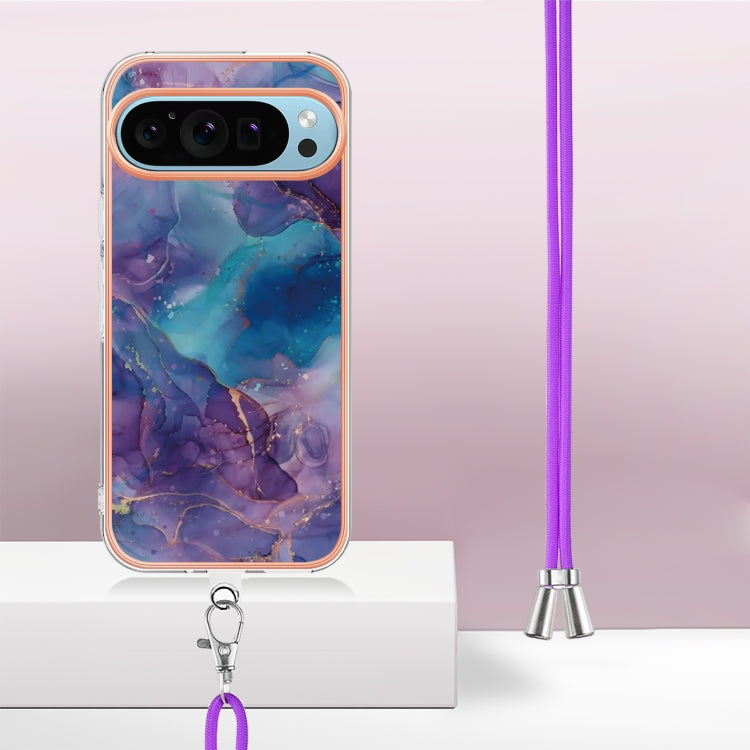 For Google Pixel 9 Pro XL Electroplating Marble Dual-side IMD Phone Case with Lanyard(Purple 016) - Google Cases by PMC Jewellery | Online Shopping South Africa | PMC Jewellery | Buy Now Pay Later Mobicred