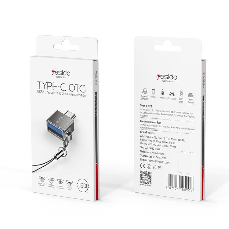 Yesido GS08 Type-C to USB 3.0 OTG Mini Connector Adapter with Keychain(Black) - Converter & Adapter by Yesido | Online Shopping South Africa | PMC Jewellery | Buy Now Pay Later Mobicred