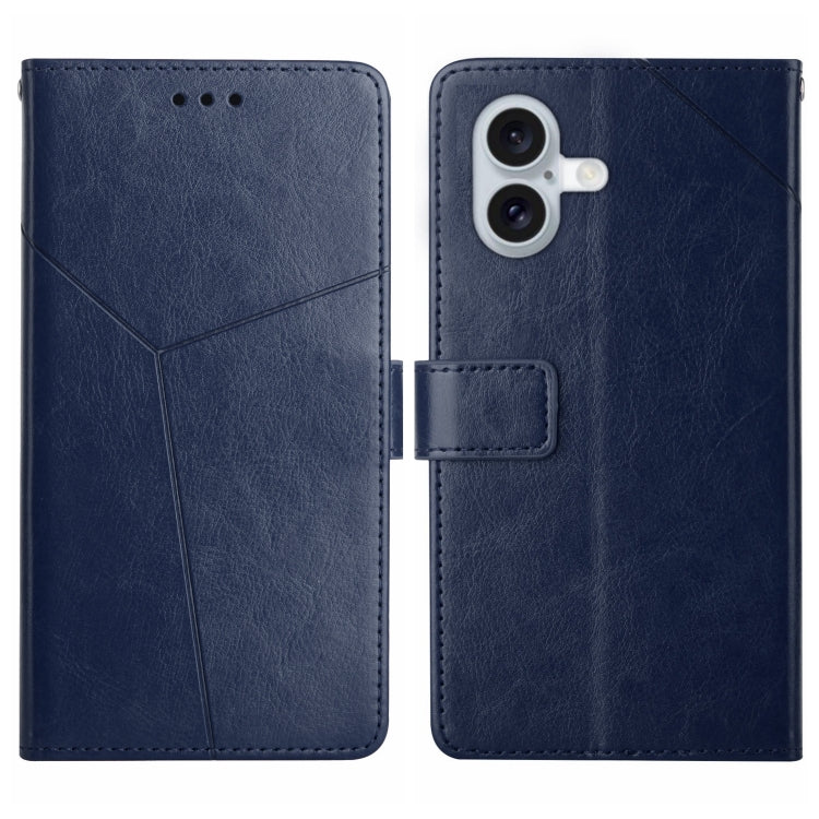 For iPhone 16 Plus HT01 Y-shaped Pattern Flip Leather Phone Case(Blue) - iPhone 16 Plus Cases by PMC Jewellery | Online Shopping South Africa | PMC Jewellery | Buy Now Pay Later Mobicred