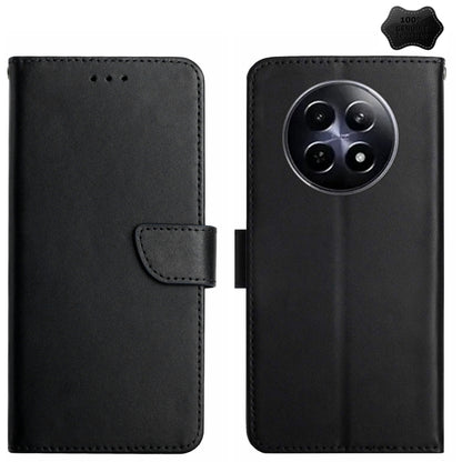 For Realme 12 5G Global Genuine Leather Fingerprint-proof Flip Phone Case(Black) - Realme Cases by PMC Jewellery | Online Shopping South Africa | PMC Jewellery | Buy Now Pay Later Mobicred