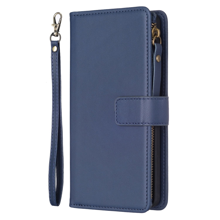 For Google Pixel 7a 9 Card Slots Zipper Wallet Leather Flip Phone Case(Blue) - Google Cases by PMC Jewellery | Online Shopping South Africa | PMC Jewellery | Buy Now Pay Later Mobicred