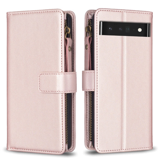 For Google Pixel 7 Pro 9 Card Slots Zipper Wallet Leather Flip Phone Case(Rose Gold) - Google Cases by PMC Jewellery | Online Shopping South Africa | PMC Jewellery | Buy Now Pay Later Mobicred