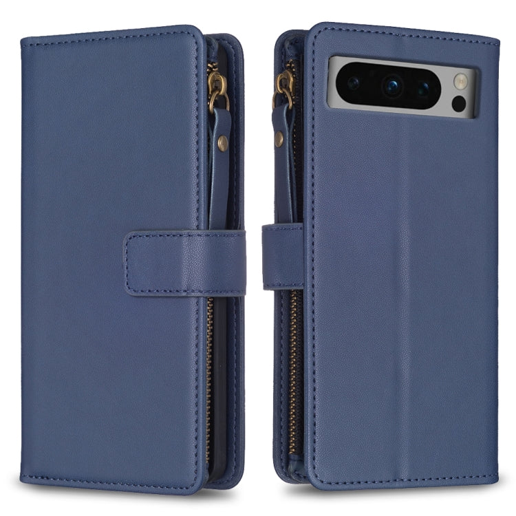 For Google Pixel 8 Pro 9 Card Slots Zipper Wallet Leather Flip Phone Case(Blue) - Google Cases by PMC Jewellery | Online Shopping South Africa | PMC Jewellery | Buy Now Pay Later Mobicred