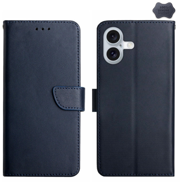 For iPhone 16 Plus Genuine Leather Fingerprint-proof Flip Phone Case(Blue) - iPhone 16 Plus Cases by PMC Jewellery | Online Shopping South Africa | PMC Jewellery | Buy Now Pay Later Mobicred