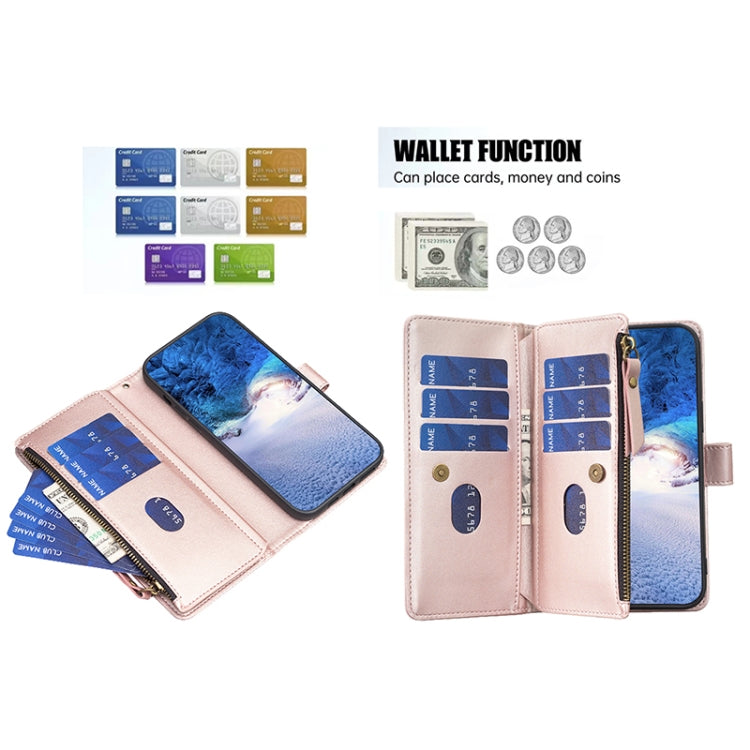 For Xiaomi Redmi Note 12 Pro 9 Card Slots Zipper Wallet Leather Flip Phone Case(Rose Gold) - Xiaomi Cases by PMC Jewellery | Online Shopping South Africa | PMC Jewellery | Buy Now Pay Later Mobicred